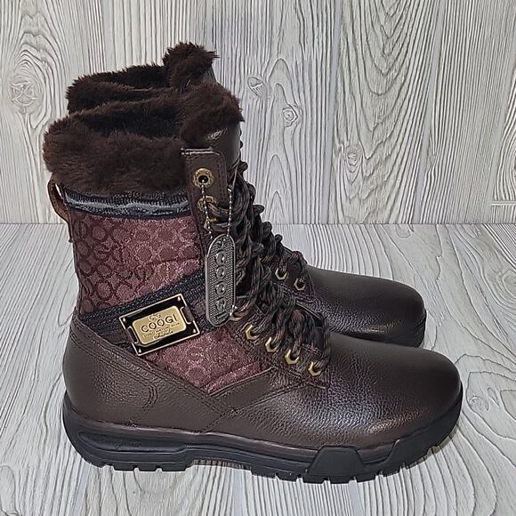 COOGI Winter Faux Fur Lined Logo Retro Y2K Brown Boots Mens Size 7.5 main image 4